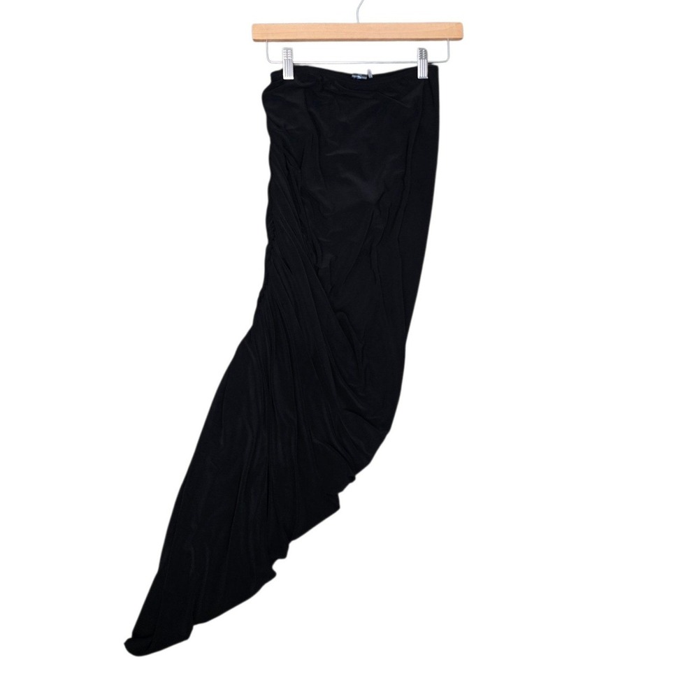 Norma Kamali Diana Long Skirt Black Ruched Asymmetrical Womens Size XS/29 - Picture 2 of 8